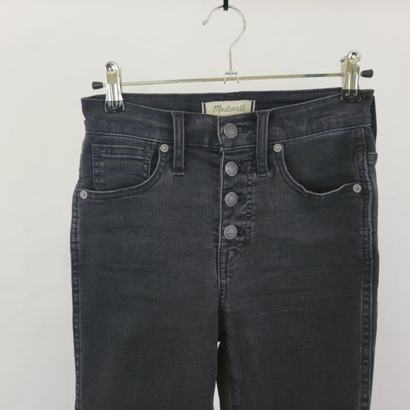 Madewell 10" High Rise Skinny Ankle Button Front Raw Hem Jean, Faded Black Grey - Picture 2 of 11